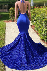 Mermaid Spaghetti strap Appliques Lace Sequined Open Back Floor-length Sleeveless Semi Formal Prom Dresses